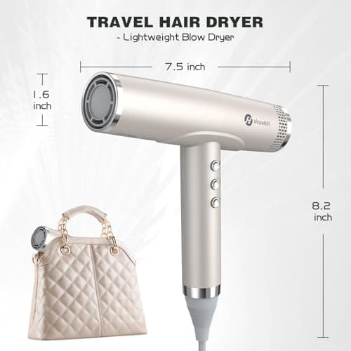 slopehill Professional Hair Dryer with Diffuser, Ionic Hair Dryer,Lightweight Compact Powerful & Fast Salon Blow Dryer with High Speed Brushless Motor, Travel Hairdryer, Women & Men (Ceramic, Stone) 6