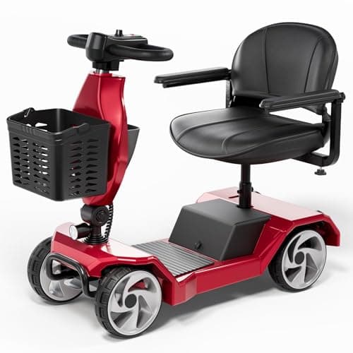 Serianie Foldable Mobility Scooters for Seniors, 4 Wheel Lightweight Mobility Scooters for Adults, Powered Electric Wheelchair, Mobility Scooter with Seat, Folding Travel Motorized Scooter - Red