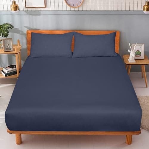 ROYALE LINENS 300 Thread Count 100% Long Staple Combed Cotton Fitted Sheet Twin - Super Soft Deep Pocket Bottom Sheet - Fitted Sheets Only - Elastic Sheets (Twin, Navy) 9