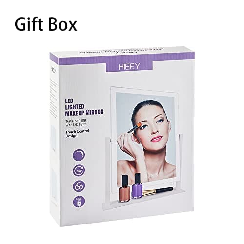 HIEEY Lighted Makeup Mirror, 17.3" x 13" Hollywood Vanity Mirror with Lights, Three Color Lighting Modes, and 5X Magnification Mirror, Smart Touch Control, 360°Rotation (White,Gift Box) 6