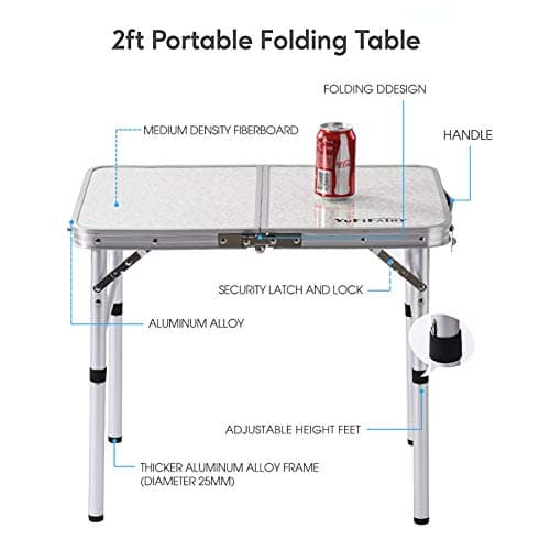 Folding Camp Table Small, 24''L x16''W with Adjustable Height Legs, Indoor Outdoor Lightweight Portable Aluminum Dining Table for Picnic Camping 2-Feet（2 Heights 10"/19"） 3