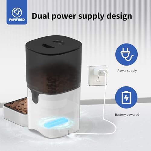 PAPIFEED Automatic Cat Feeder Adjustable Angle‌ Two-Way Audio 2.4G WiFi Pet Feeder with Camera Easy to Clean Detachable Feeding Schedule 1-10 Meals Per Day Perfect for Cats Small Dogs 6L Capacity 8