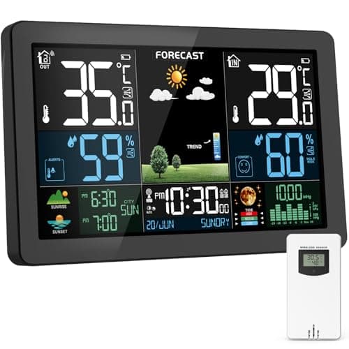 Weather Station Wireless Indoor Outdoor, Thermometer Wireless with Remote Sensor, Home Weather Station, Color Display Digital Weather Forecast, Humidity, Atomic Clock, Air Pressure for Home