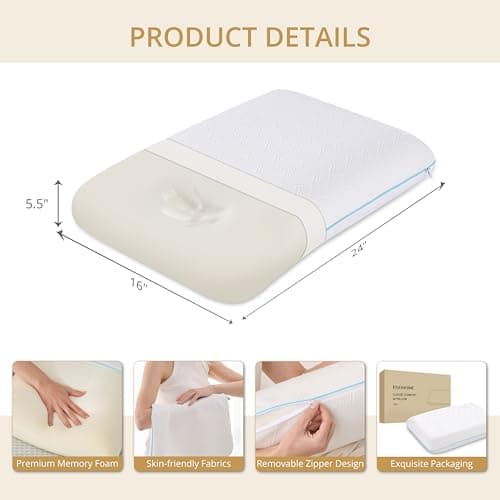 EGOHOME Bed Pillow Standard Size - Memory Foam Made in USA - for Side, Back and Stomach Sleepers, Neck Support with Washable & Removable Cover, Medium Soft, 1 Pack 8