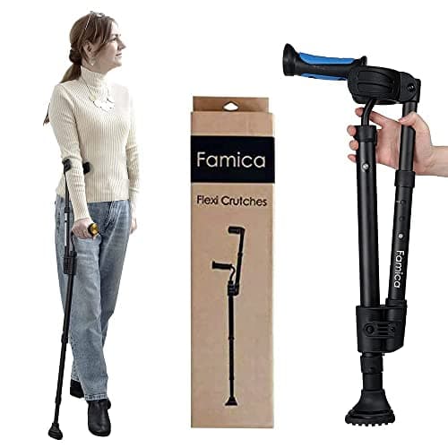 Famica FlexiCrutch for Adult (x1 Unit, Open Cuff) - Red Dot Design Award Winner, Portable Mobility Aid for Seniors, Post-Surgery, Injury Recovery, Adjustable Ergonomic Handles, Cuff, Height, Foldable, Lightweight and Non-slip Forearm Crutches