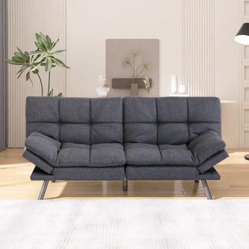 Hcore Convertible Futon Sleeper Sofa, Memory Foam Couch Bed, Loveseat Sofa Bed, Small Splitback Polyester Modern Sofa for Living Room, Office, Apartment, Pure Grey