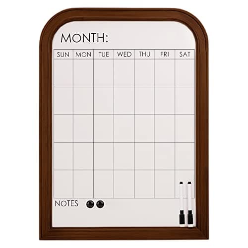 Walnut Magnetic Whiteboard Calendar with Solid Wood Frame - Monthly Dry Erase Wall Calendar for Home or Office - 17"x23"