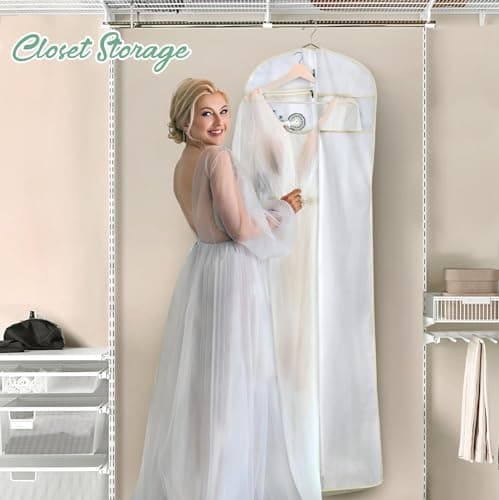 MISSLO 70" Bridal Wedding Gown Dress Garment Bag with Accessories Pouch Large Travel Garment Cover 8" Gusset (White) 7