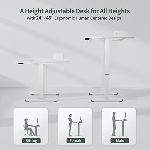 FEZIBO Corner Standing Desk, 48 Inches L Shaped Standing Desk, Electric Stand Up Corner Desk, Home Office Sit Stand Desk with White Top and White Frame 9