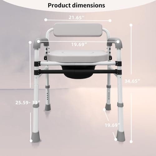 Adjustable Medical Bedside Commode Chair with Padded Backrest, Drop Arm Support, Height Adjustable 9