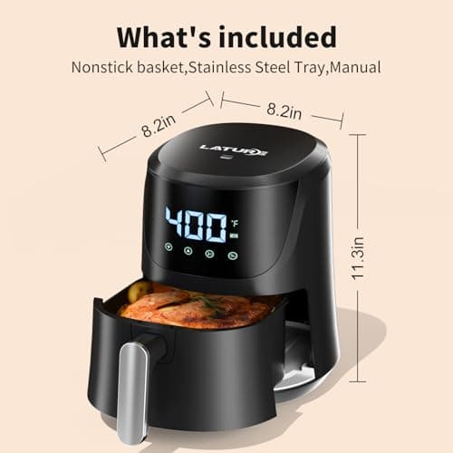 4.2 QT Air Fryer Oven Cooker with Temperature and Time Control Dishwasher Non-stick Basket LED Digital Touch Screen Stainless Steel Tray (Black-Digital) 5