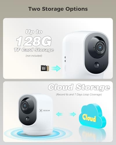 COCOCAM 2K Indoor Pan/Tilt Security Camera with 5200mAh Battery, WiFi Camera,Wireless for Baby Monitor/Pet/Home Security, AI Recognition, PIR Human Detection, 2.4G WiFi (White) 8