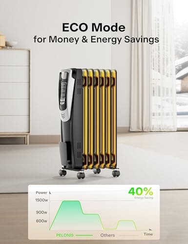 PELONIS Radiator Heater for indoor use Large Room with Remote, Thermostat & LED Display, Quiet Oil Filled Heater with 5 Temperature Settings, Overheat & Tip-Over Protection, Silver 7