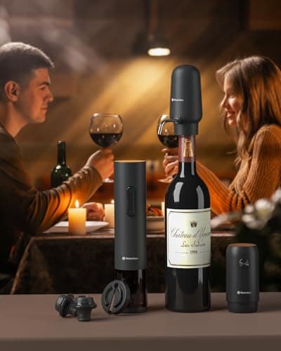 Rossedlyn Rechargeable Electric Wine Opener Gift Set - Aerator, Bottle Opener, Foil Cutter, Wine Vacuum Pump and Stoppers for Home Bar Outdoor Party 7