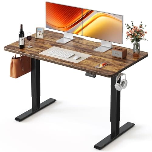 FEZIBO Standing Desk, 55 × 24 Inches Electric Height Adjustable, Sit Stand Up, Computer Office Desk with Splice Board, Black Frame/Rustic Brown TOP