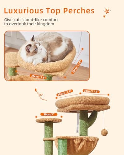 Taoqimiao Cat Tree, 39.4-Inch Cat Tower for Indoor Cats,Suitable for Kittens,Plush Cat Condo with 5 Scratching Posts, Plush Perch,2 Hammock,Pompoms, MS019T Cactus 7
