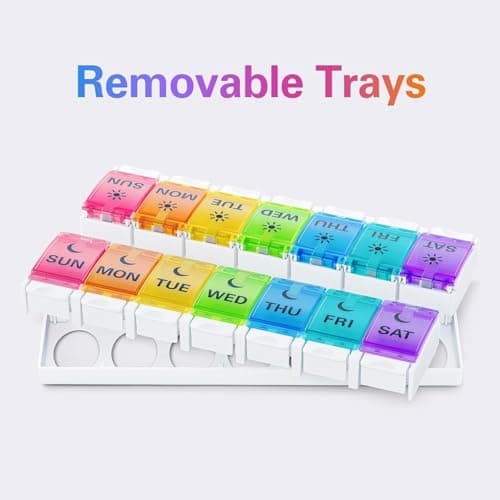 BUG HULL Weekly Pill Organizer 2 Times a Day Arthritis Friendly, AM PM Pill Organizer 7 Day with Easy Push Design, Daily Pill Organizer for Medicine, Pill Box 7 Day for Vitamin, Supplements 6