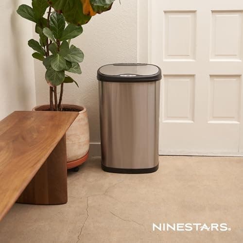 Ninestars 13 Gallon Kitchen Trash Can, Automatic Touchless Motion Sensor Trash Can with Black Lid, 50 Liter Stainless Steel Garbage Bin, Oval, DZT-50-13 9