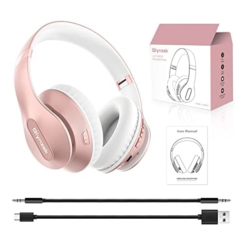 Glynzak Wireless Bluetooth Headphones Over Ear 65H Playtime HiFi Stereo Headset with Microphone and 6EQ Modes Foldable Bluetooth V5.3 Headphones for Travel Smartphone Computer Laptop Rose Gold 9