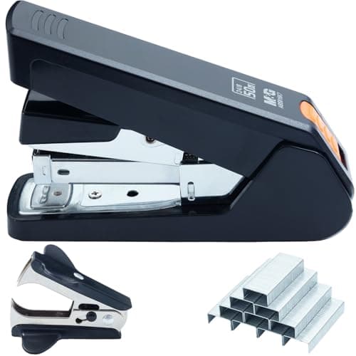 M&G Effortless Stapler 50 Sheet Capacity One-Touch Stapling, Heavy Duty Desktop Stapler Includes 1000 Staples and Remover, Portable Handheld Staplers for Home Office (Black)