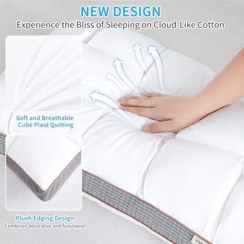 YOUR MOON Soft Pillow Queen for Sleeping, Super Soft Support Down Alternative Pillow, 100% Cotton Shell Luxury Comfy Fluffy Bed Pillows for Sleep(White) 6
