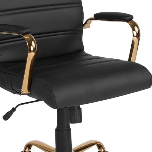 Flash Furniture Whitney Mid-Back Swivel LeatherSoft Desk Chair with Wheels, Padded Seat and Armrests, Adjustable Height Padded Office Chair, Black 15