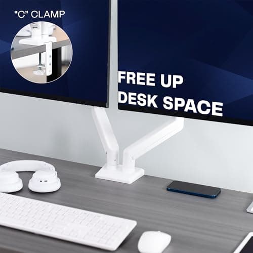 VIVO Aluminum Articulating Dual Monitor Arm for 13 to 30 inch Screens, Desk Mount Tension Spring Monitor Stand for 2 Screens, White, STAND-V102OW 7