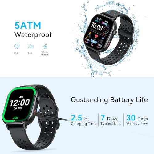 Smart Watch GPS, 2.06"HD AMOLED Display Smartwatch for Men/Women(Answer/Make Call),110+ Workout Mode, 5 ATM Water-Resistance, Heart Rate/Sleep Monitor /Stress, Pedometer Running Watch for Android/iOS 7