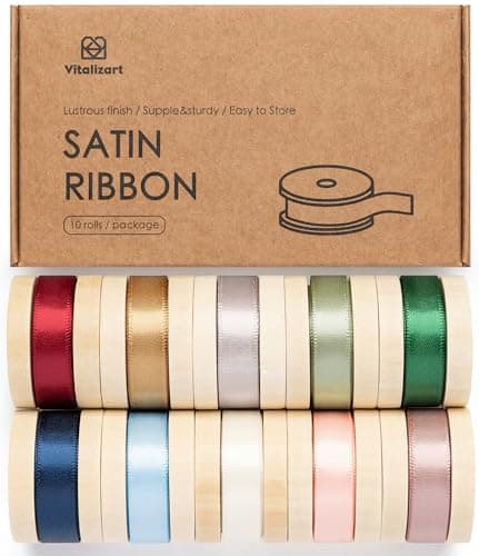 Vitalizart Ribbon Satin 3/8 Inch Double Face Solid Color Assortment 10 Pastel Satin Ribbon for Gift Wrapping Wedding Birthday Party Decorations Total 30 Yds Rainbow