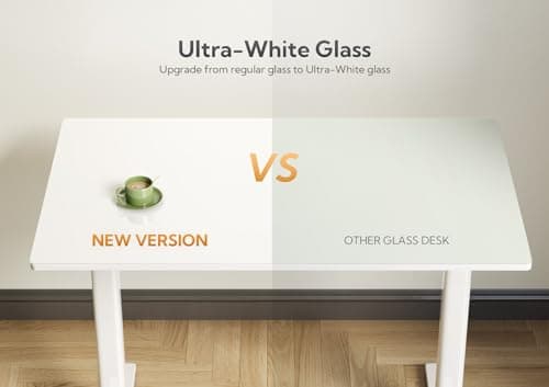 INNOVAR Glass Standing Desk, 48x24 Inch White Standing Desk Adjustable Height Electric Stand Up Quick Install for Computer Desks, Super White 5