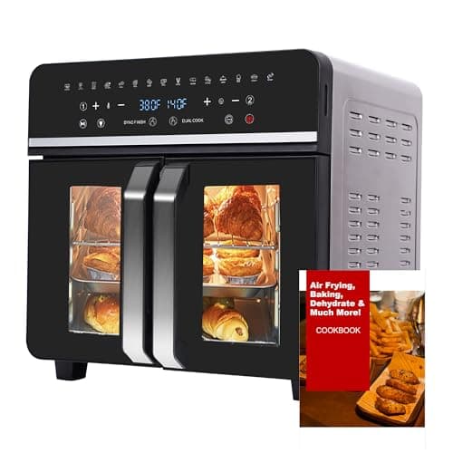 24Qt Large Air Fryer Oven French Door 15 in 1 Multi-Function Digital Controls Convection Oven Stainless Steel Dual Zone Electric Oven Toaster Combo with 13 Accessories & Cookbook