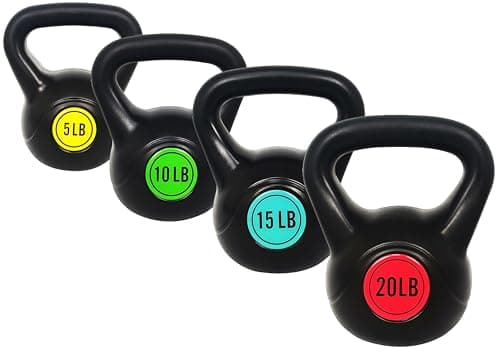 OLIXIS 4-Piece Kettlebell Set, Wide Grip Kettlebell Exercise Fitness Weight Set for Home Gym, Strength Training, 50LBS Set