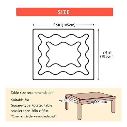 EMOOR Washable Kotatsu Futon Comforter (Uncovered), Square 73x73in, Made in Japan 6