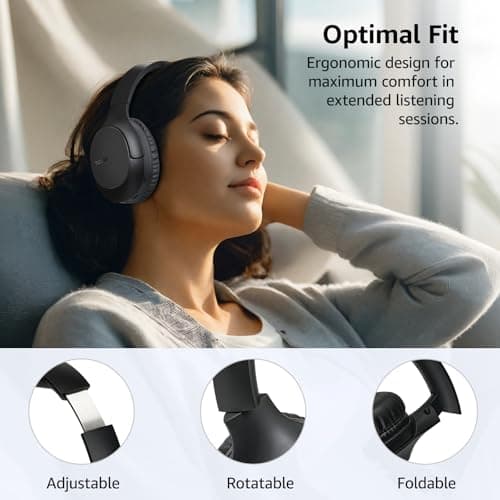 TOZO HA1 Bluetooth 5.4 Over Ear Headphones, 70H Playtime with Mic, Foldable Wireless Headset, Deep Bass Stereo Sound Customizable 32 EQ Music Mode Via Button & App for Travel and Home, Upgraded 8