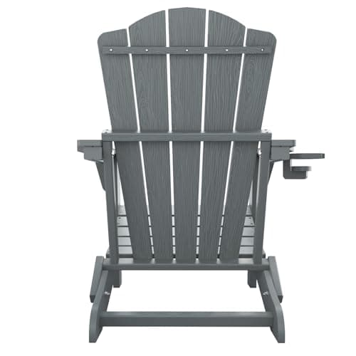 THOEOE Folding Adirondack Chair,HDPE All-Weather Outdoor Chair with Cup Holder,Wooden Textured,Fire Pit Chair,Plastic Patio Chair for Deck,Backyard,Garden,Lawn(Grey) 10