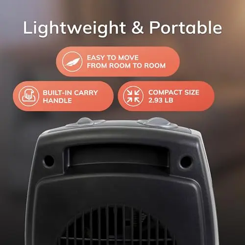 Lasko Portable Indoor Electric Ceramic Space Heater with Tip-Over Safety Switch, Overheat Protection and Thermostat, 2 Speeds, Safe for Home, 9.2 Inches, Dark Gray, 1500W, 754201 5