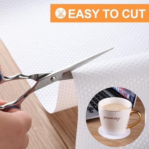 FLPMIX Shelf Liner White - Waterproof Pantry Cabinets Liners - Washable Non-Adhesive Kitchens Drawer Paper - Easy to Cut EVA Bathroom Cupboard Mat 17.7" X 96Inch 5