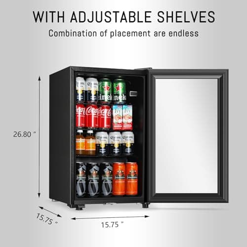 HAILANG Beverage Refrigerator, 2.3 Cu.Ft, Mini Fridge with Glass Door for Soda Beer, Freestanding Beverage Cooler for Office, Bar, Adjustable Shelving&Adjustable Foot 5