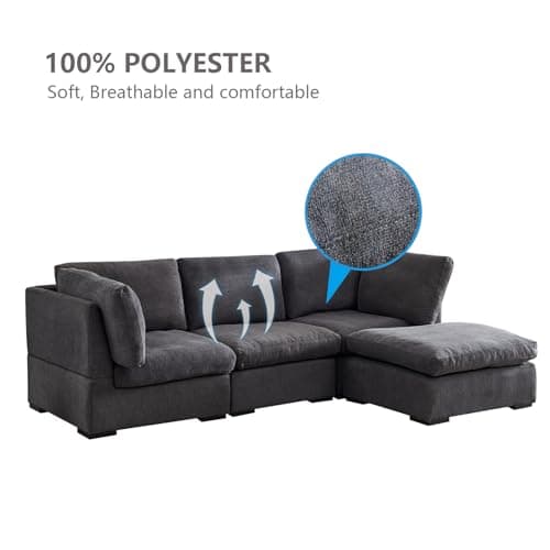 Oversized Modular Sectional Sofa Deep Seat Cloud Couch with Movable Ottoman - Down Filled Convertible L Shaped Corner Couch with Detachable Cushions and Cover for Living Room Apartment 6