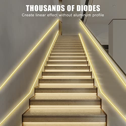 Tatazone White COB Led Strip Lights Max with RF Remote, 16.4ft 3000K Dimmable Ultra Bright Warm White COB Light Strip, Adhesive Indoor COB Led Lights for Living Room, Shelf, Cabinet 3