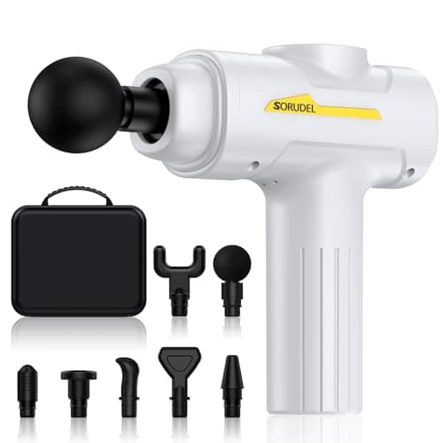 SORUDEL Massage Gun,Massage Gun Deep Tissue for Pain Relief with 7 Massage Heads & 6 Speeds and Carrying Case (White)