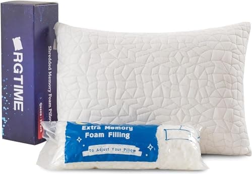 RGTIME Shredded Memory Foam Pillow, Standard (1-Pack), Adjustable Bed Pillow for Side Back Stomach Sleepers,Comfy Pillow for Sleeping with Washable Cover…