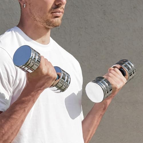 Adjustable Dumbbell Set 10lb Pair (5lb/7lb/8lb/10lb) Set of 2 Steel Dumbbells Chrome Weights with Foam Handles Home Gym Workout (Standard-Finish 10lb×2) 6