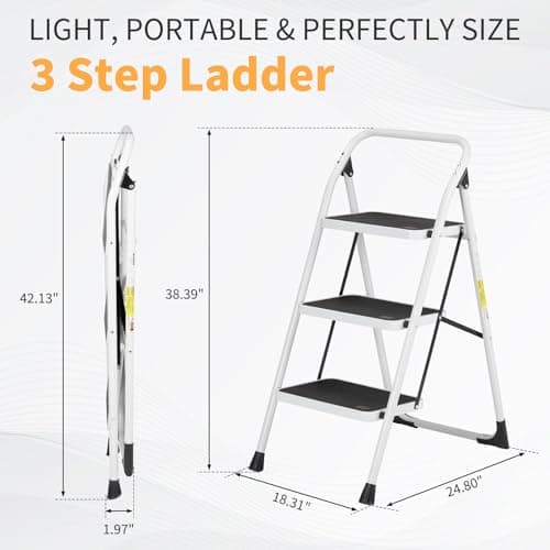 Winado 3 Step Ladder, Folding Step Stool with Wide Anti-Slip Pedal, Lightweight Convenient Handgrip Sturdy Steel Ladder, Portable Steel Step Stool 330 LB Capacity 5