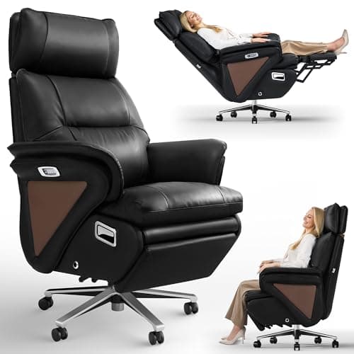 OKUP M78 Dual Motor Electric Executive Office Chair with Heat Massage Ventilation, 180° Lay-Flat Reclining Office Chair with Footrest and Adjustable Headrest, Electric Lumbar Support (Black)