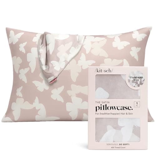 Kitsch Satin Pillowcase with Zipper for Hair & Skin - Softer Than Silk Pillow Cases, Cooling Satin Pillow Case, Wrinkle-Free, Machine Washable, Pillow Cases Standard Size 19x26 - Champagne Butterfly