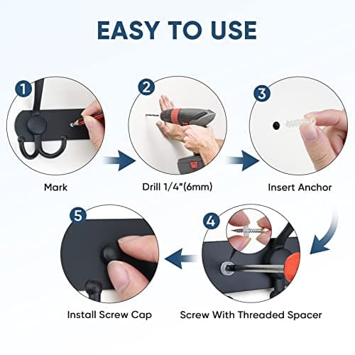 TICONN Wall Mounted Coat Rack, Five Heavy Duty Tri Hooks All Metal Construction for Jacket Coat Hat in Mudroom Entryway (Matte Black, 2-Pack) 7