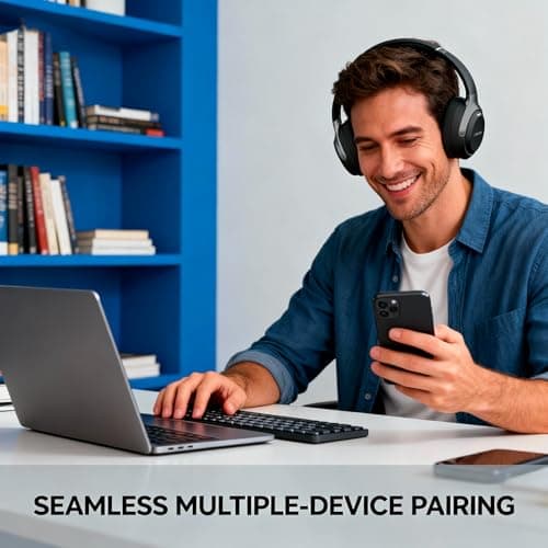 ILOCKZONE LC30Pro Hybrid Active Noise Cancelling Headphones, 100H Playtime Wireless Over Ear Bluetooth 5.4 Headset, Deep Bass, Multipoint Connection, Foldable Headphones for Travel, Home, Office 6