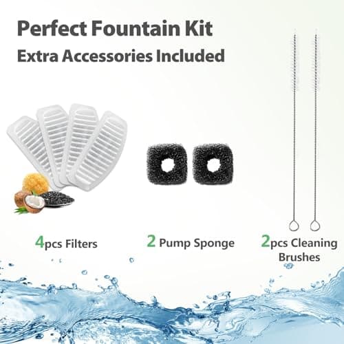 ORSDA Cat Water Fountain Stainless Steel, 2L Pet Fountain for Cats Inside, Dog Water Dispenser, Automatic Cat Drinking Fountains with 6 Replacement Filters for Cats, Small Dogs 6