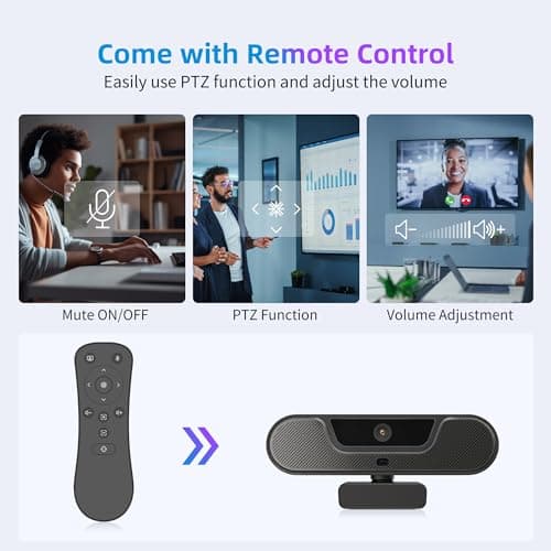 VIZOLINK 4K Webcam, UHD PTZ PC Camera with Speaker and 4 Microphones, Supporting Remote Control, Digital Zoom, Autofocus, Privacy Cover and Tripod, for Video Calls and Conferences and Live Streaming 6